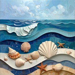 Seascape collage with shells and starfish