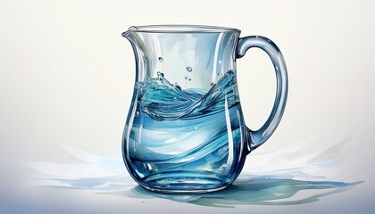 curved glass pitcher with water isolated on white background