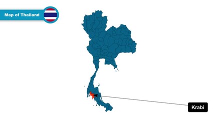 Krabi Map Video, Thailand map, Political Map of Thailand, with all states, national flag and borders, travel, education, geography, and global studies.