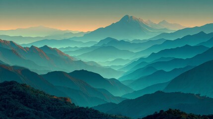 Fototapeta premium Teal turquoise gradient mountain scene