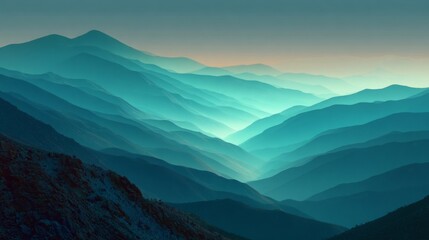 Naklejka premium Gradient mountain landscape in teal and turquoise