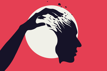 Hand Manipulating Head – Abstract Mind, Brain and Performance Concept Illustration