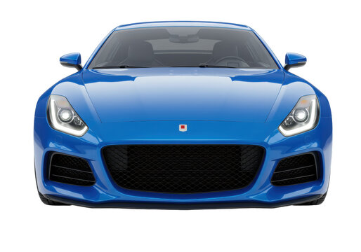 Isolated modern blue sports car front view luxury performance vehicle automotive transportation design studio shot elegant fast powerful machine