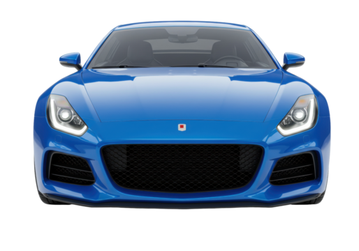 Isolated modern blue sports car front view luxury performance vehicle automotive transportation design studio shot elegant fast powerful machine