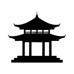Silhouette of a Traditional Temple in Black on White Background Vector
