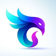 Abstract gradient phoenix bird logo design with flowing wings and tail in blue purple and pink colors