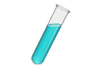 Isolated glass test tube with vibrant blue green liquid for scientific research and laboratory experiments medical analysis and educational purposes