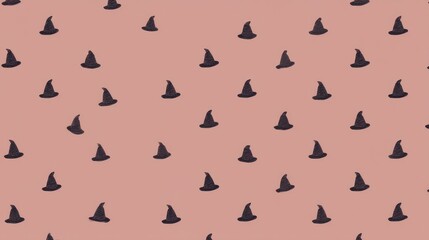 Fototapeta premium Dark witch hats pattern on a light pink background halloween spooky magic