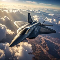 Fighter jet soaring through clouds