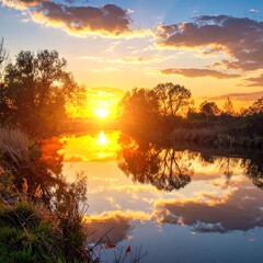 Serene sunset over a river