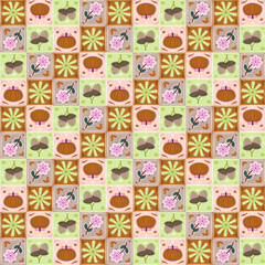 seamless pattern with flowers and pumkin and masrom. for  wallpaper phone and tablet. fall season vibe in october.