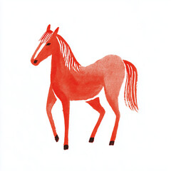赤い馬のイラスト、水彩、干支、午年、年賀状