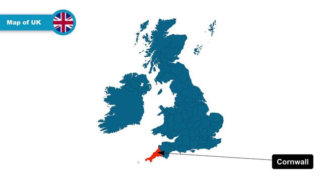 Cornwall Map Video, UK map, Political Map of United Kingdom, with all states, national flag and borders, travel, education, geography, and global studies.