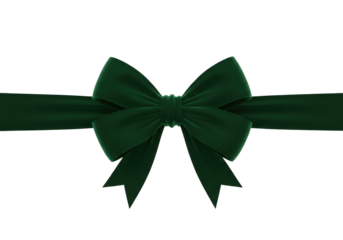 Isolated dark green velvet bow ribbon for luxury gift present decoration festive holiday christmas celebration elegant design element