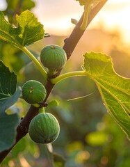 Figs on a branch at sunset