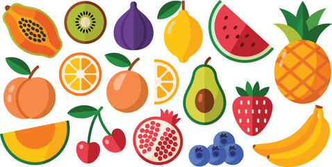 Colorful fruit illustration, tropical and fresh fruits collection, healthy organic food design, summer harvest vector, juicy exotic nutrition elements clipart