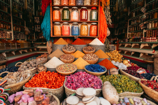 Marrakech souk, Morocco &ndash; traditional market with colors and culture