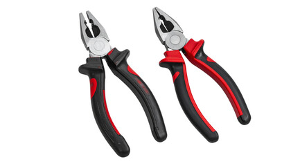 Obraz premium Red steel pliers tool with black handles isolated on a white background