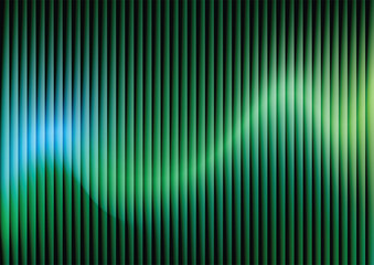Abstract sound wave background, green and blue vertical lines. Digital vector abstract gradient background with a futuristic glowing equalizer light and 3D illusion effect.
