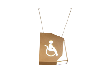 Sign brown lamp paper or plastic modern people disabilities public toilet or bathroom sign light bulb LED isolated on cutout PNG or transparent background. Symbol notifying people with person icon.