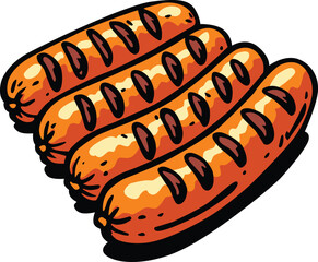 Delicious grilled sausages with golden brown texture and cuts on top. Perfect for food themes, barbecue party, fast food menu, cooking projects, restaurant promotion, and culinary content