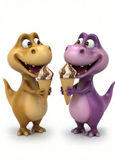 Obraz premium Adorable Cartoon Dinosaurs Enjoying Toast A Delightful Illustration for Children