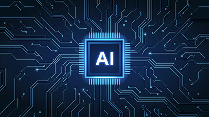 Artificial Intelligence Integrated Circuit Board with Glowing Connections Representing Neural Networks and Future Technology Solutions for Global Business and Innovation