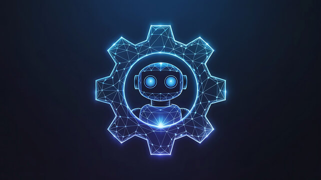 Digital transformation with robot assistant inside gear network illustration artificial intelligence concept and automation for business and innovation technological progress