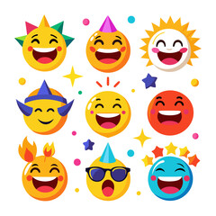 Collection of happy emojis with festive and fun designs