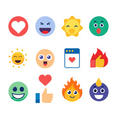 Collection of Flat Style Emoji Icons with Positive Emotions