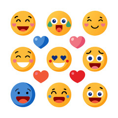 Colorful Emoji Faces and Hearts on White Background Layout