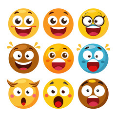 Nine cartoon emoticon faces showing different emotions and expressions