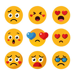Nine emotional emoji icons in a neatly arranged grid