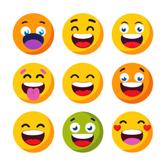 Collection of Cartoon Emoji Faces Expressing Different Emotions
