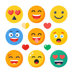 Collection of flat design emoji icons conveying varied emotions