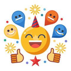 Festive emoji celebration with party hat and confetti details