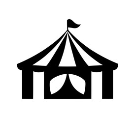 Black silhouette of a classic circus tent with a flag. vector illustration of a circus tent