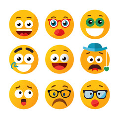 Collection of Yellow Emoticons Expressing Different Moods and Feelings