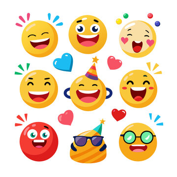 Collection of happy emoji vector illustration on a white backdrop