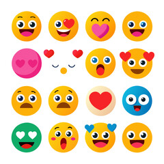 Collection of flat style emoji icons expressing various emotions