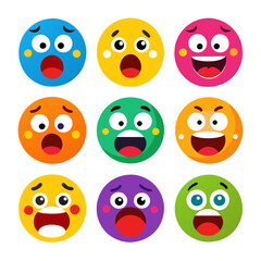 Collection of Colorful Cartoon Emoji Faces with Various Expressions