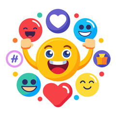 Social media emojis with central happy face and arms