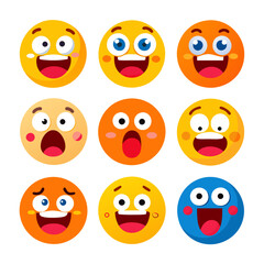 Variety of Colorful Round Emoji Faces Against White Backdrop