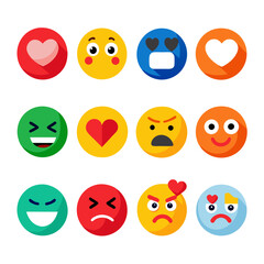 Variety of flat design emojis expressing different emotions