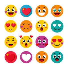 Collection of flat emoji icons showcasing various emotions