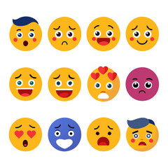 Collection of cute cartoon emojis with diverse emotional expressions