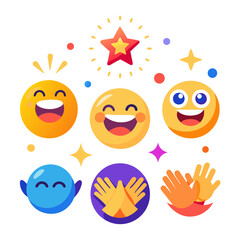 Collection of joyful emoji symbols and graphic elements design