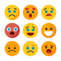 Collection of flat style emotion faces on white background