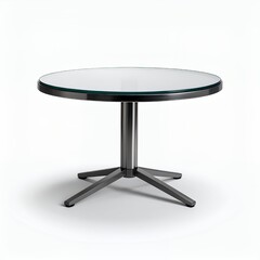 Sleek modern round table with reflective surface, ideal for minimalist spaces white background