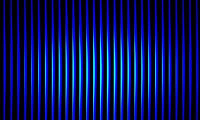 Vibrant neon blue and black wavy light pattern, futuristic glowing vertical stripes, abstract optical art background with smooth gradient.